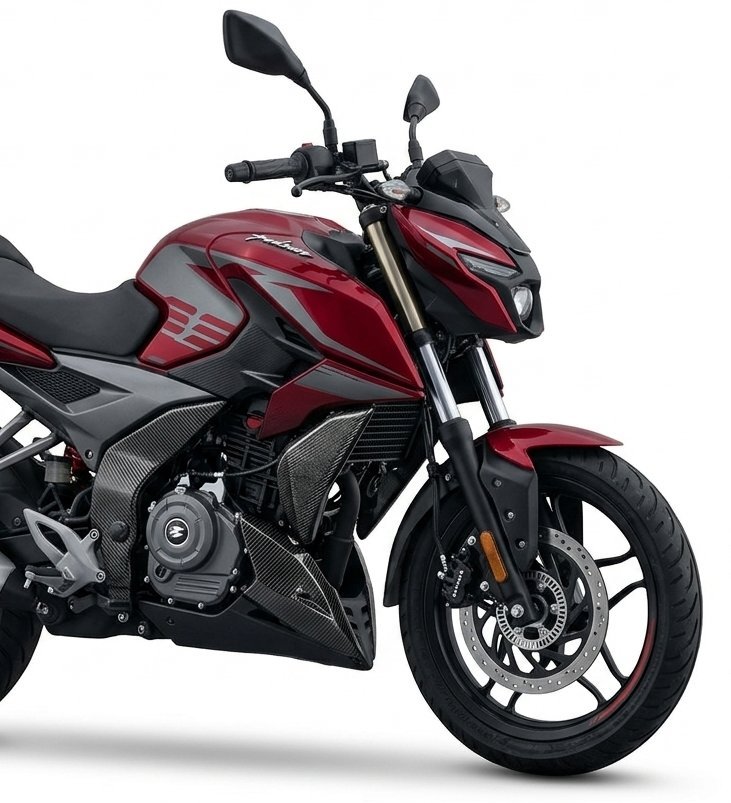 Bajaj Pulsar N250 with carbon fibre oil cooler shrouds